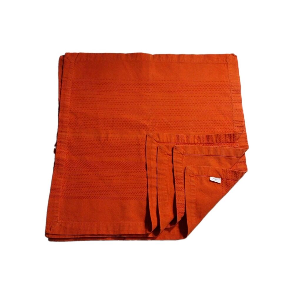 Set of 4 Tag Cotton Napkins Orange 18-18.5 inch Square Lunch Dinner Table Scape